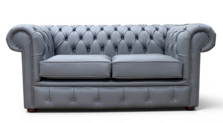 Chesterfield 2 Seater Bonded Grey Leather Sofa