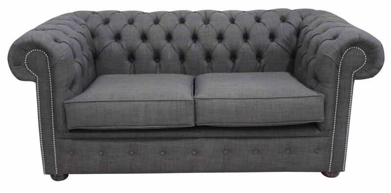 Product photograph of Chesterfield 2 Seater Sofa Settee Grey Real Linen Fabric from Designer Sofas 4U
