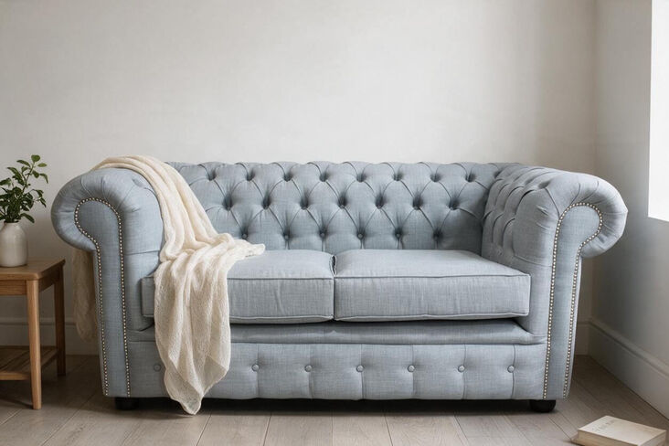 Chesterfield 2 Seater Charles Linen Sky Sofa Offer