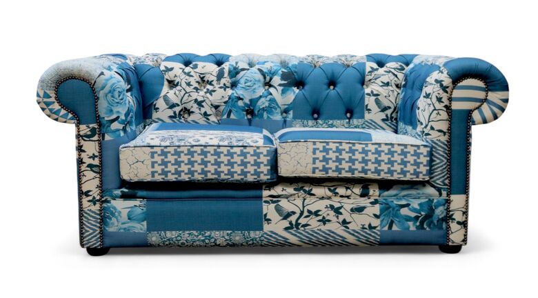 Chesterfield 2 Seater Charles Patchwork Blue Sofa Offer