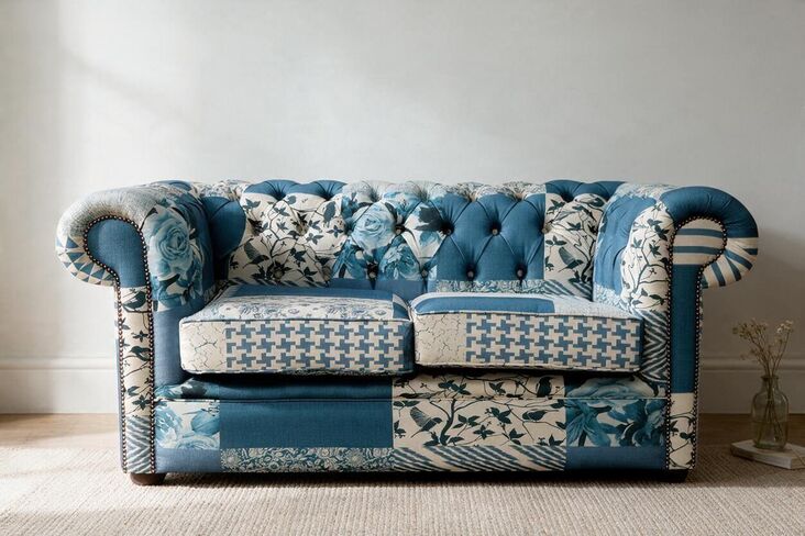 Chesterfield 2 Seater Charles Patchwork Blue Sofa Offer