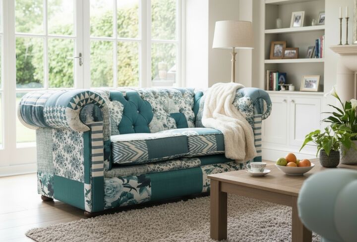 Chesterfield 2 Seater Charles Patchwork Green Sofa Offer