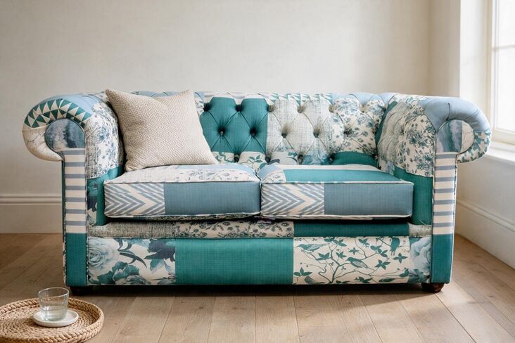 Chesterfield 2 Seater Charles Patchwork Green Sofa Offer