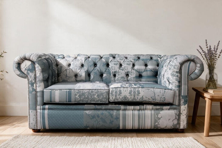Chesterfield 2 Seater Charles Patchwork Grey Sofa Offer