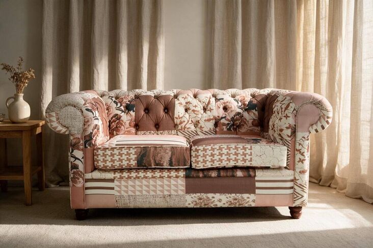 Chesterfield 2 Seater Charles Patchwork Peach Sofa Offer