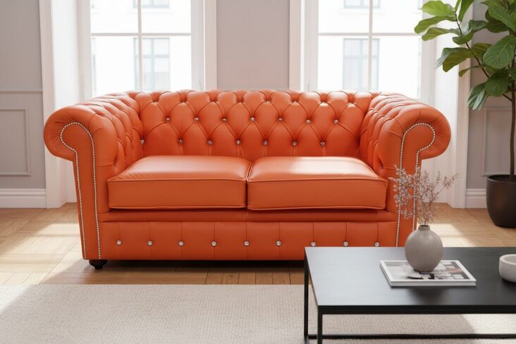 Chesterfield 2 Seater CRYSTALLIZED™ Diamond Flamenco Orange Leather Sofa Offer