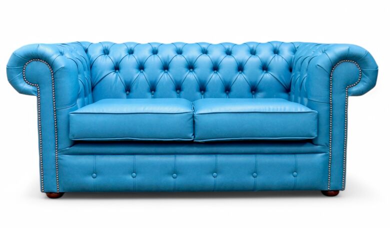 Chesterfield 2 Seater Infinity Lagoon Blue Faux Leather Sofa Offer