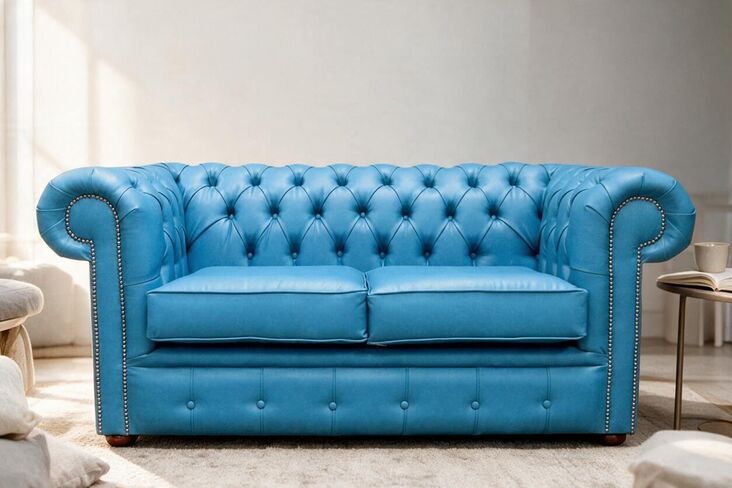 Chesterfield 2 Seater Infinity Lagoon Blue Faux Leather Sofa Offer