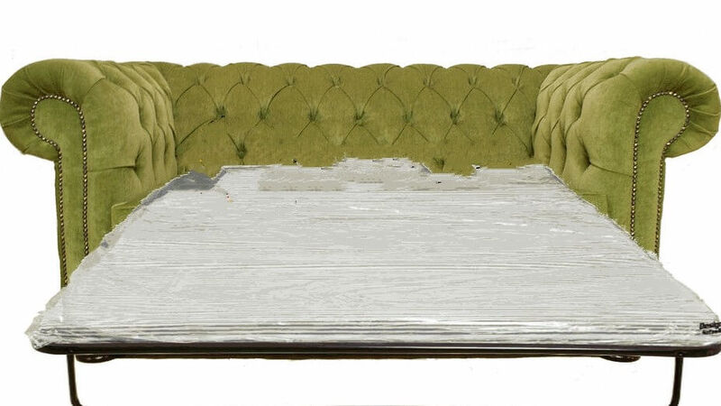 Product photograph of Pull Out Sofa Bed Double In Chesterfield Pimlico Sage Green Fabric from Designer Sofas 4U