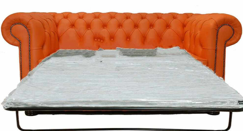 Product photograph of Pull Out Sofa Bed Double In Chesterfield Orange Real Leather from Designer Sofas 4U