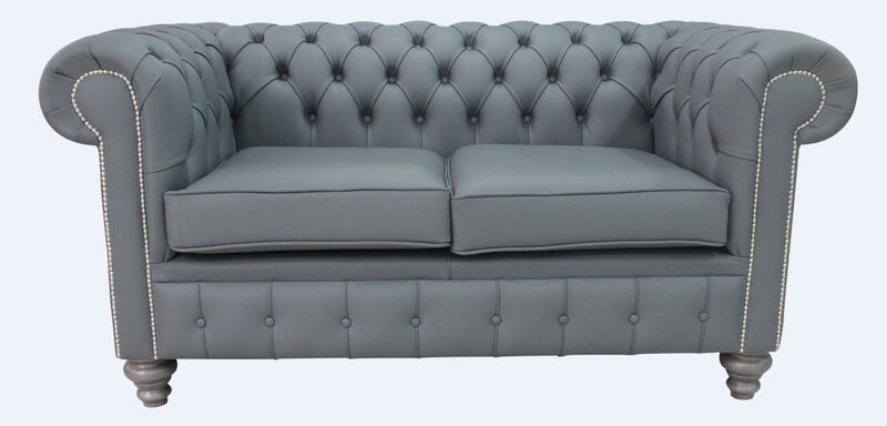 Product photograph of Chesterfield 2 Seater Shelly Piping Grey Leather Sofa Offer Amp Hellip from Designer Sofas 4U