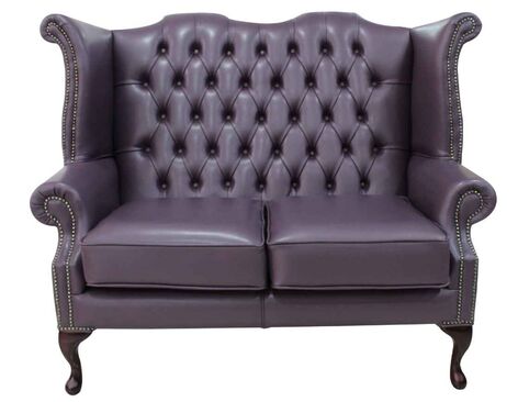 Chesterfield 2 Seater Queen Anne High Back Wing Sofa Hemmingway Blueberry Leather