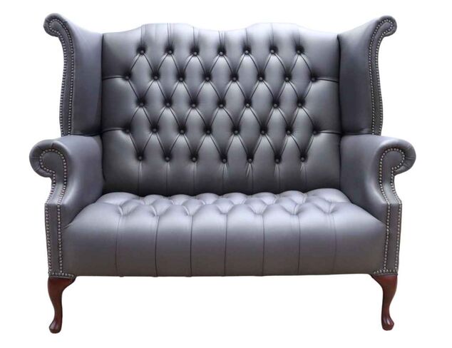 Chesterfield Newby 2 Seater Queen Anne High Back Wing Chair Sofa Burnt Oak Leather