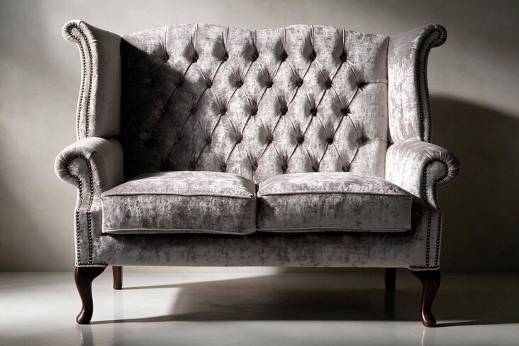 Chesterfield 2 Seater Queen Anne High Back Wing Sofa Chair Modena Lavender Velvet