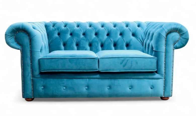 Chesterfield 2 Seater Settee Amalfi Peacock Blue Velvet Sofa Offer