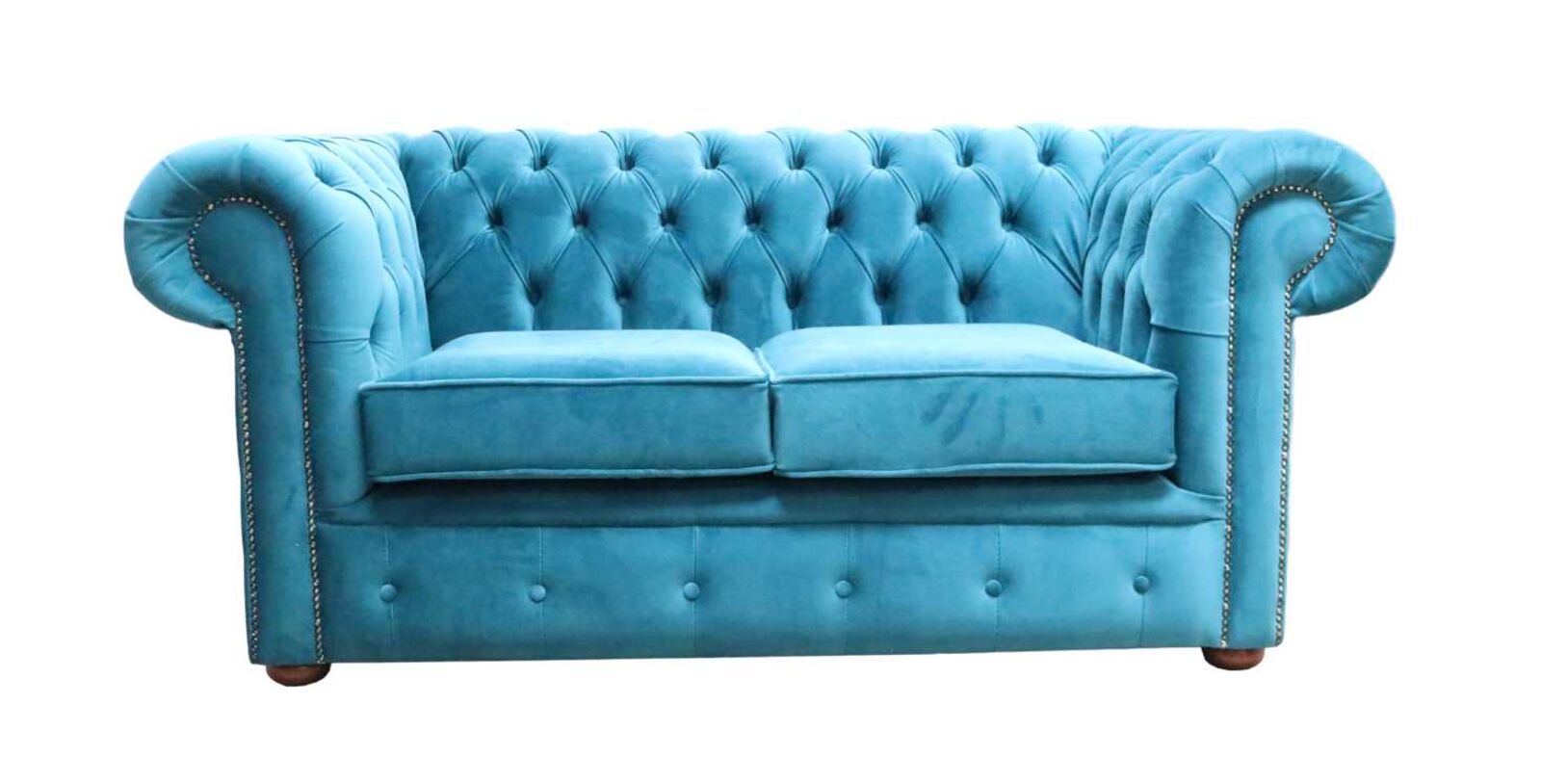 Product photograph of Chesterfield 2 Seater Settee Amalfi Peacock Blue Velvet Sofa Offer from Designer Sofas 4U
