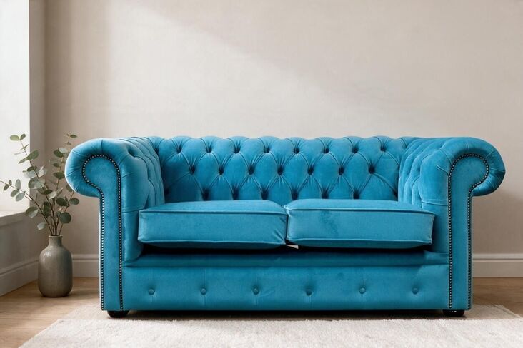 Chesterfield 2 Seater Settee Amalfi Turquoise Velvet Sofa Offer