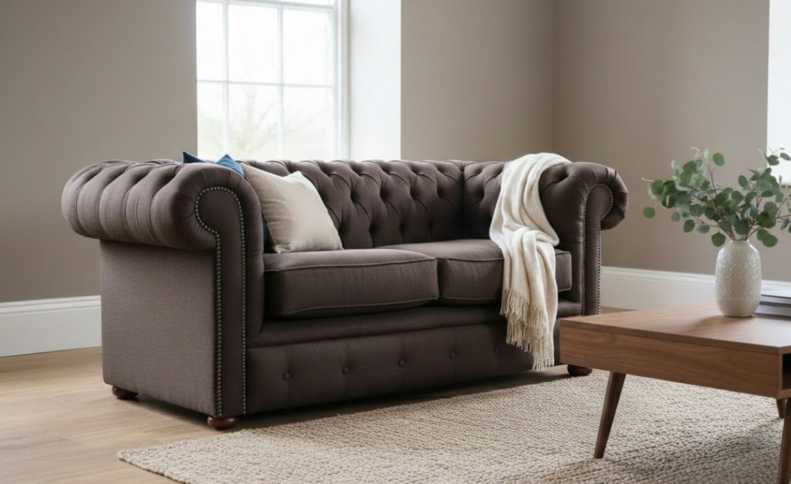 Classic Chesterfield Linen Sofa 2 Seater Charles Brown