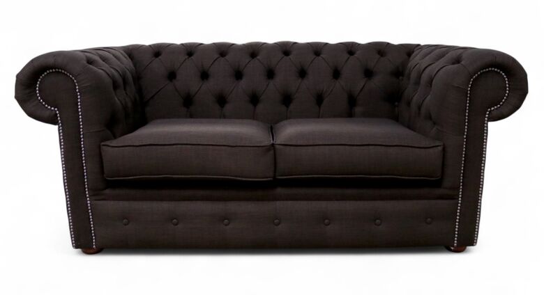 Chesterfield 2 Seater Settee Charles Linen Sandlewood Brown Sofa Offer