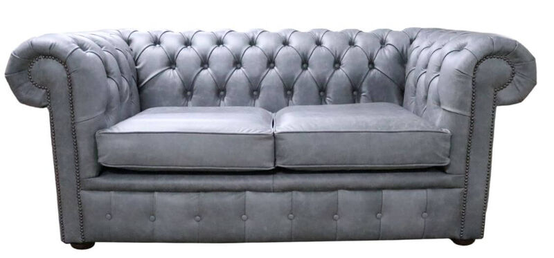 Product photograph of Chesterfield 2 Seater Settee Cracked Wax Ash Grey Leather Sofa from Designer Sofas 4U