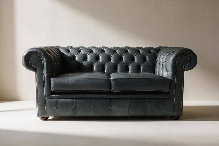 Chesterfield 2 Seater Settee Cracked Wax Black Leather Sofa