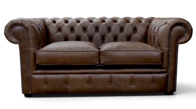 Chesterfield 2 Seater Settee Cracked Wax Espresso Brown Leather Sofa