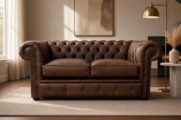 Chesterfield 2 Seater Settee Cracked Wax Espresso Brown Leather Sofa