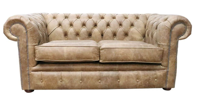 Product photograph of Chesterfield 2 Seater Settee Cracked Wax Tan Leather Sofa from Designer Sofas 4U