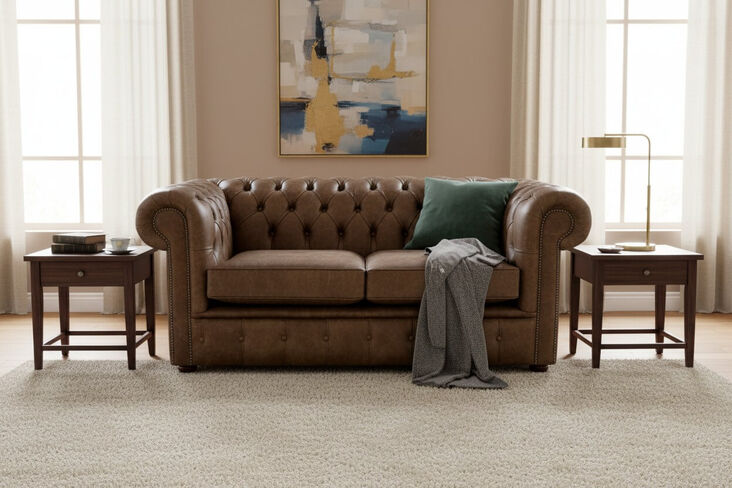 Chesterfield 2 Seater Settee Cracked Wax Tobacco Brown Leather Sofa
