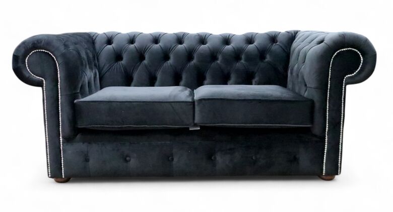 Chesterfield 2 Seater Settee Monaco Black Velvet Sofa Offer