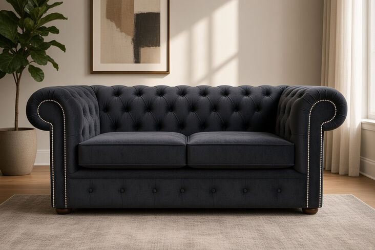 Chesterfield 2 Seater Settee Monaco Black Velvet Sofa Offer
