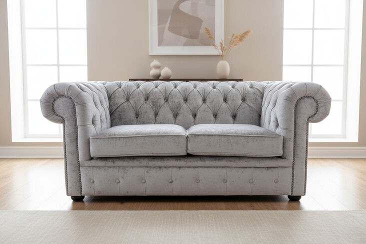 Chesterfield 2 Seater Settee Nuovo Ash Grey Fabric Sofa Offer