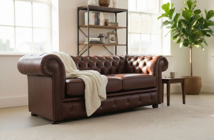 Chesterfield 2 Seater Settee Old English Brown Leather Sofa