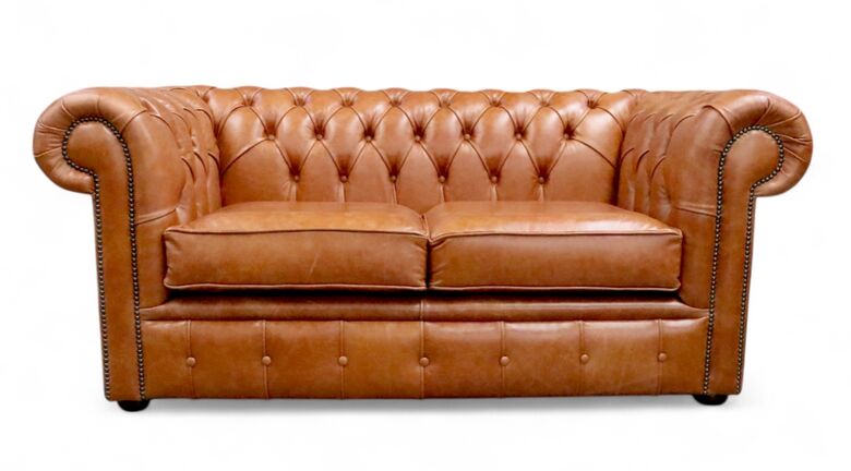 Chesterfield 2 Seater Settee Old English Bruciato Leather Sofa