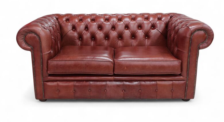 Chesterfield 2 Seater Settee Old English Chestnut Leather Sofa