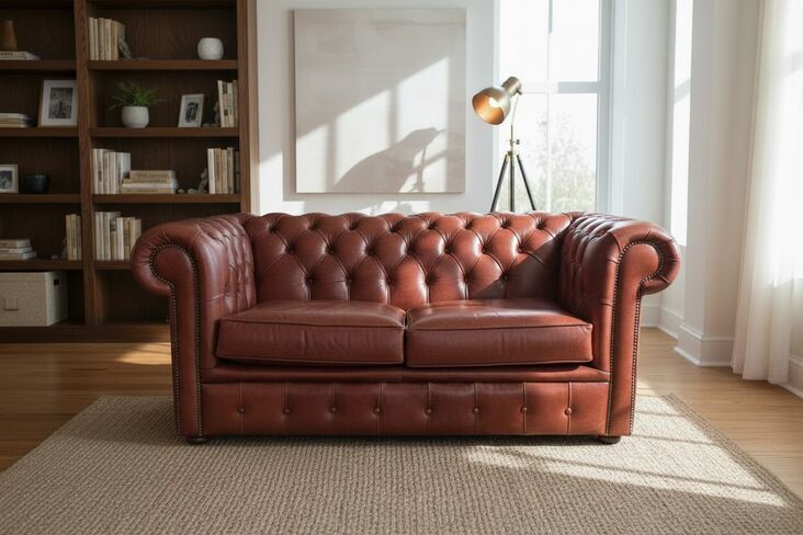 Chesterfield 2 Seater Settee Old English Chestnut Leather Sofa