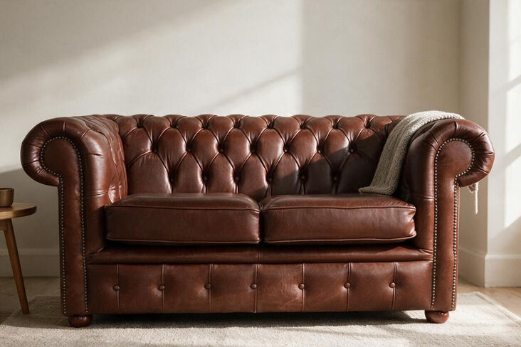 Chesterfield 2 Seater Settee Old English Red Brown Leather Sofa