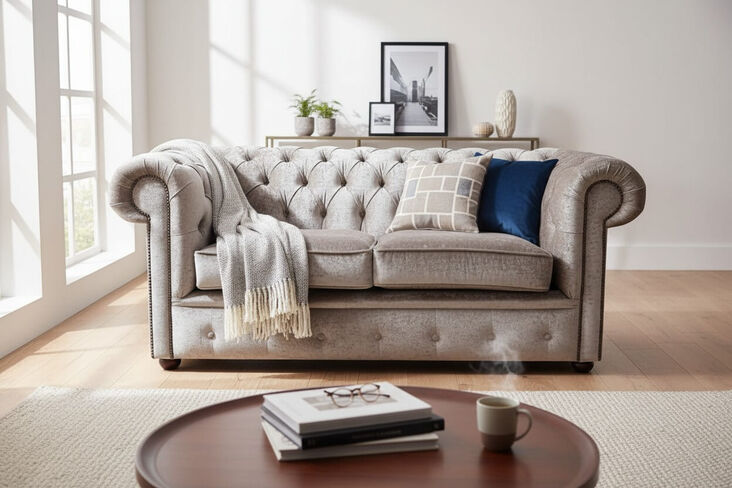 Chesterfield 2 Seater Settee Pastiche Mink Velvet Sofa Offer