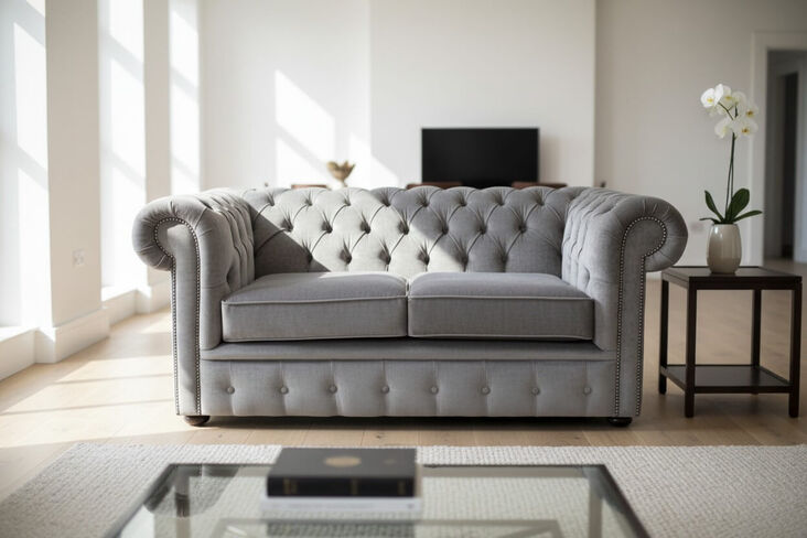 Chesterfield 2 Seater Settee Pimlico Bark Fabric Sofa Offer