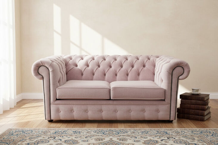 Chesterfield 2 Seater Settee Pimlico Blush Pink Fabric Sofa Offer