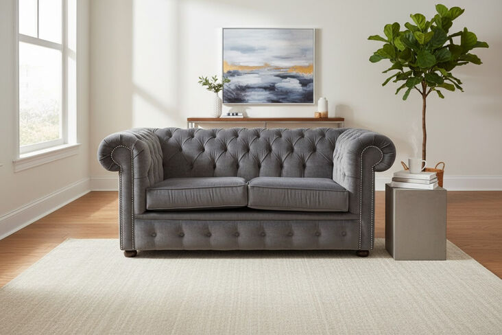 Chesterfield 2 Seater Settee Pimlico Charcoal Grey Fabric Sofa Offer