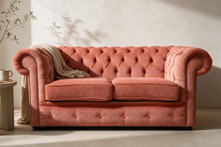 Chesterfield 2 Seater Settee Pimlico Copper Fabric Sofa Offer