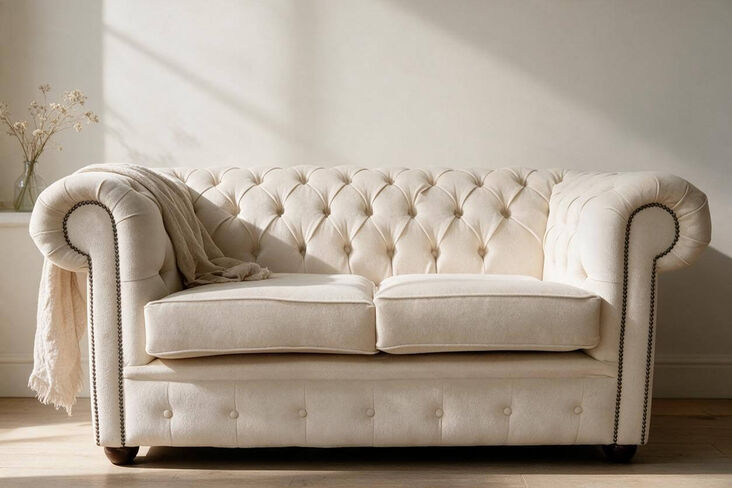 Chesterfield 2 Seater Settee Pimlico Cream Fabric Sofa Offer