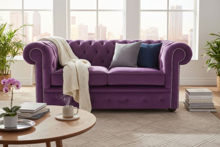 Chesterfield 2 Seater Settee Pimlico Grape Fabric Sofa Offer