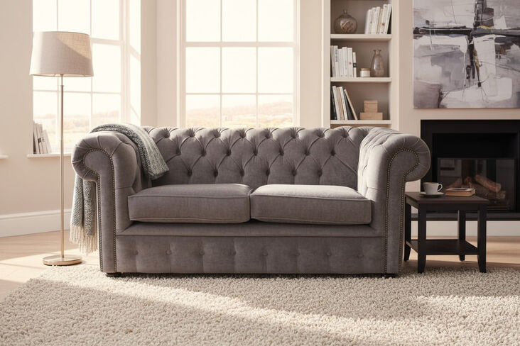 Chesterfield 2 Seater Settee Pimlico Grey Fabric Sofa Offer