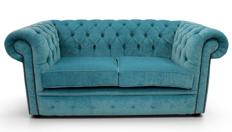 Chesterfield 2 Seater Settee Pimlico Teal Fabric Sofa Offer