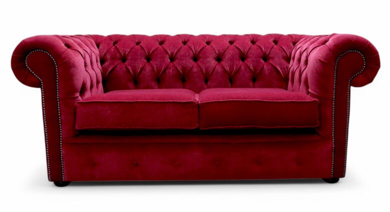 Chesterfield 2 Seater Settee Pimlico Wine Fabric Sofa Offer
