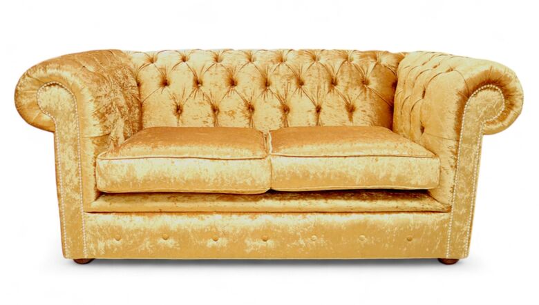 Chesterfield 2 Seater Settee Shimmer Gold Velvet Sofa Offer