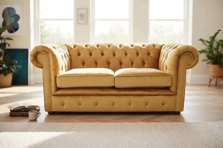 Chesterfield 2 Seater Settee Shimmer Gold Velvet Sofa Offer