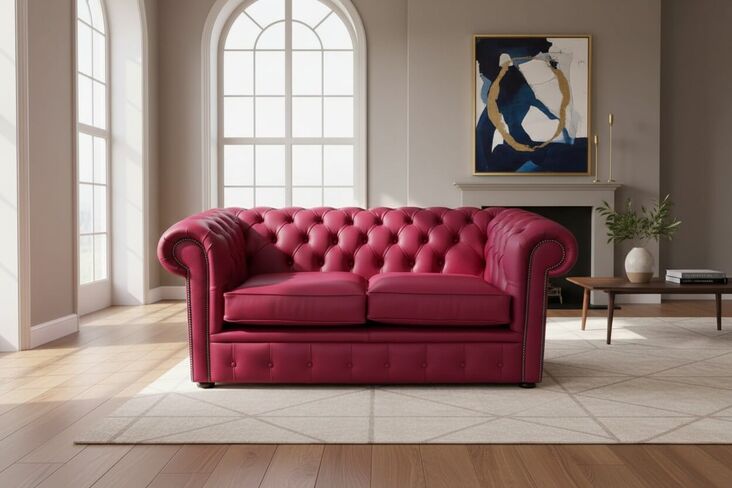 Chesterfield 2 Seater Shelly Anemone Leather Sofa Offer